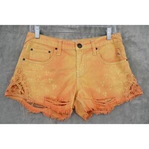 Free People Shorts Womens 26 Lace Denim Bohemian Festival Beach Bohemian Orange